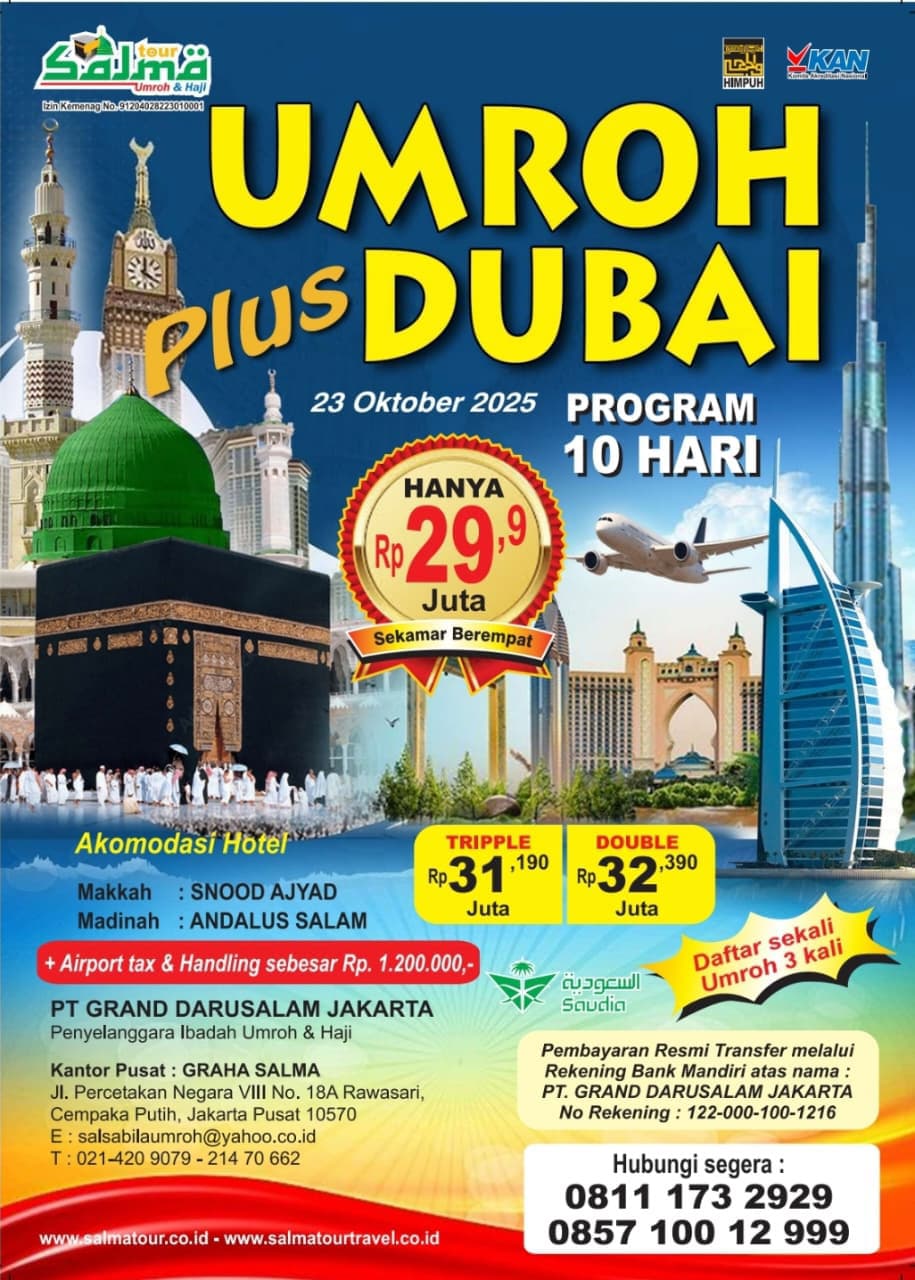 Promo Umroh Plus Dubai 10 Hari salma tour
