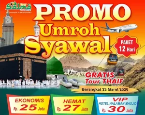 Harga Paket Umroh Syawal 2026 Gratis Tour Thaif, Salma Tour