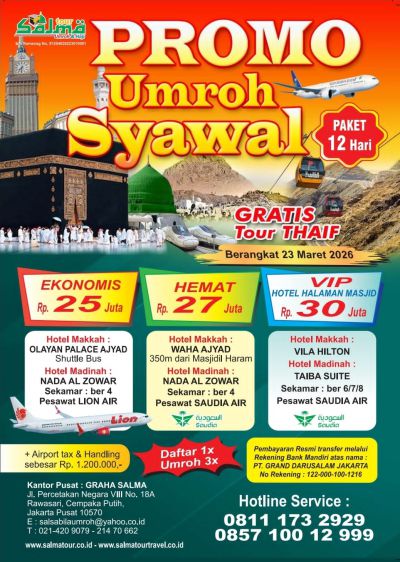 Umroh Syawal Promo 12 Hari Gratis City Tour Thaif