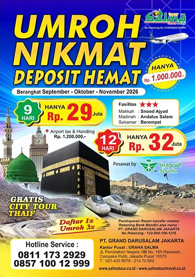 Umroh Nikmat Deposit Hemat 2026 Pesawat By Saudi Airlines - salma tour