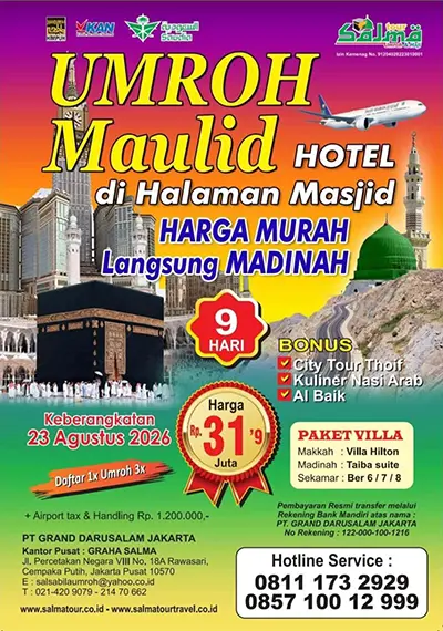 Umroh Maulid 2026 Murah Direct Madinah Hotel Halaman Masjid - salma tour