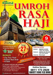 Poster Paket Umroh Rasa Haji 9 Hari Juni 2026 dengan hotel dekat Masjidil Haram dan Masjid Nabawi menggunakan Saudia Airlines direct Jeddah